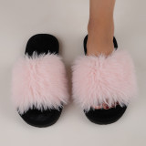 Cotton slippers with long fur in winter