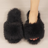 Cotton slippers with long fur in winter
