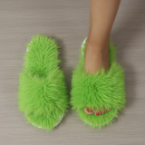 Cotton slippers with long fur in winter