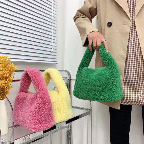 Handheld lamb wool bag, crossbody small square bag