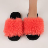 Cotton slippers with long fur in winter