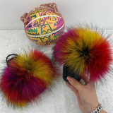 Real fur children's slippers, fur slippers, and soccer bag set
