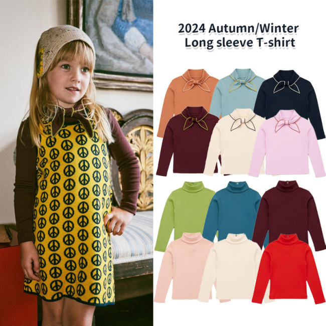 Children's base shirt, retro style, girls' long sleeved T-shirt, girls' top