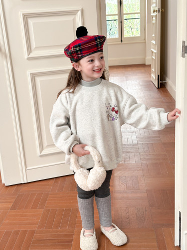 Girls' fashionable warm 240g fleece hoodie