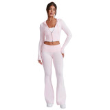 Slim fit short hooded top and casual pants women's two-piece set