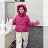 Girls' 90 white duck down short hooded down jacket