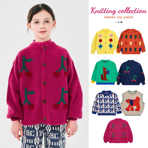 Children's sweater single breasted knit sweater