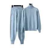 High neck solid color sweater knitted two-piece set