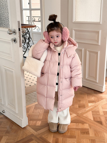 Children's high-quality 90 white duck down warm long down jacket