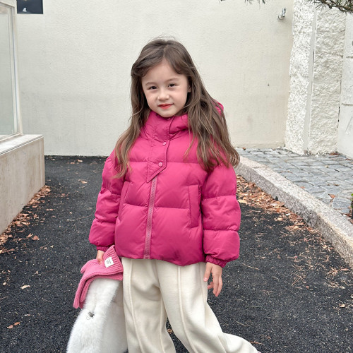 Girls' 90 white duck down short hooded down jacket