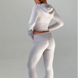 Slim fit short hooded top and casual pants women's two-piece set