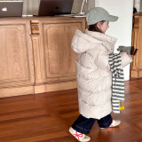 Children's high-quality 90 white duck down warm long down jacket