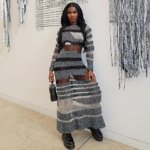 Hollow out high waist slim fit and slimming knitted dress