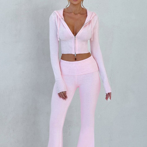 Slim fit short hooded top and casual pants women's two-piece set