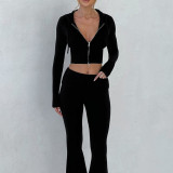 Slim fit short hooded top and casual pants women's two-piece set