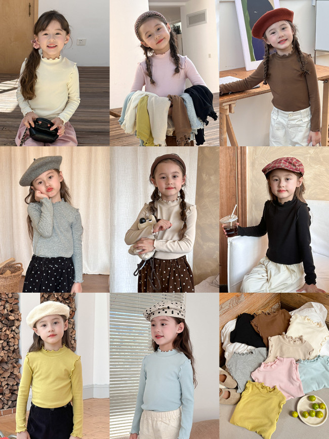 Top girl's black fungus lace base shirt