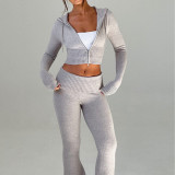 Slim fit short hooded top and casual pants women's two-piece set