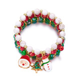 Christmas Tree, Santa Claus, Snowman, Handmade, Three Piece Set, Beaded Combination Bracelet, Female