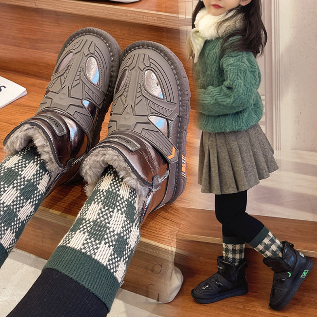 Boys' cotton boots with plush and thick snow boots