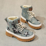 Girls' high top casual breathable denim shoes