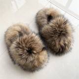 Real raccoon fur slippers, all fur fur slippers