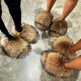 Real raccoon fur slippers, all fur fur slippers