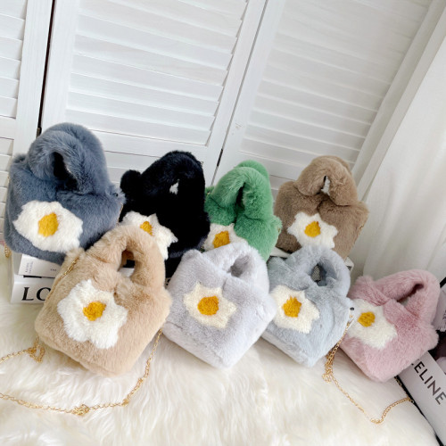 Children's mini phone bag imitation rabbit fur carrying chain