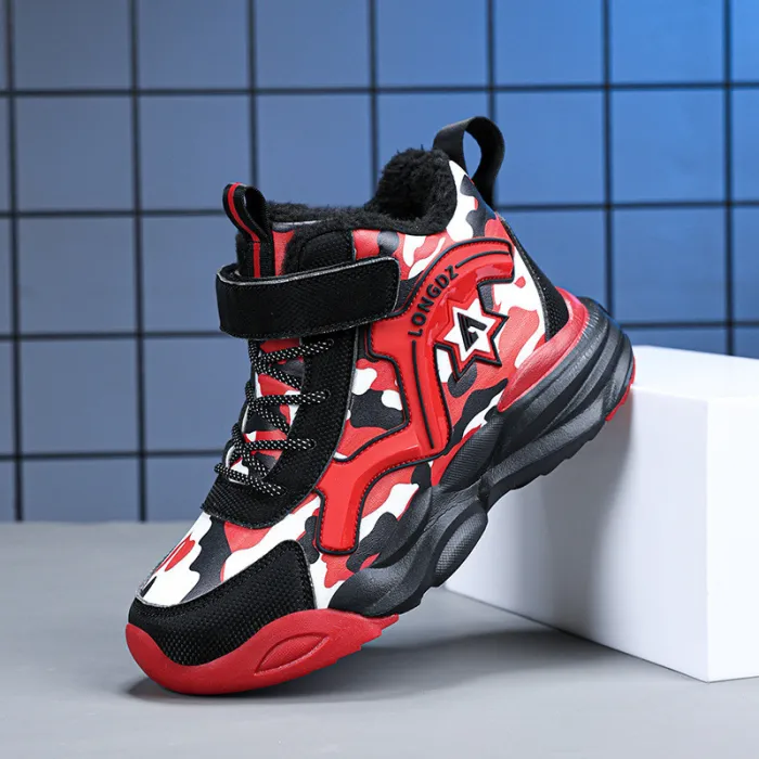 Boys' plush thick sports cotton shoes for middle-aged children
