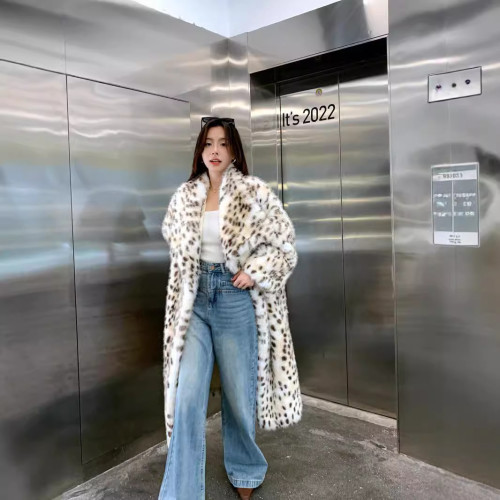 Woven collar ruffled fur coat jacket