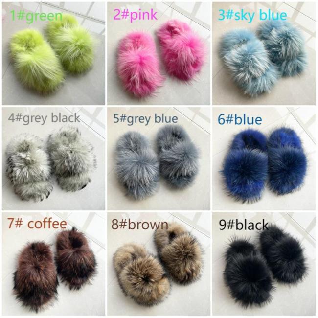 Real raccoon fur slippers, all fur fur slippers