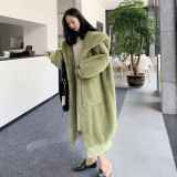 Imitation Otter Rabbit Hair Long Hooded Fur Grass Coat for Women
