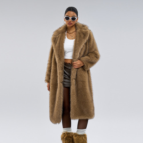 Extended faux fur coat