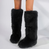 Tall fur boots, snow boots, imitation fox fur boots