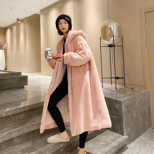 Casual hooded lambhair jacket cute