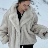 Lazy style lapel, imitation fur, environmentally friendly fur coat, women's coat