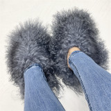Beach wool slippers with faux fur lining for warmth, snow fur slippers