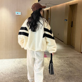 Black and white color blocked lamb wool jacket