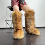 Knee length snow boots warm imitation fox fur boots fur boots