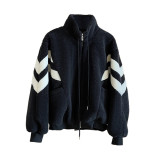 Black and white color blocked lamb wool jacket