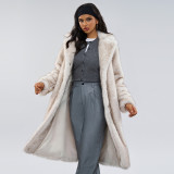 White background dyed purple pointed imitation fur thick long jacket