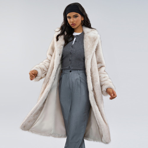 White background dyed purple pointed imitation fur thick long jacket