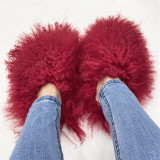 Beach wool slippers with faux fur lining for warmth, snow fur slippers