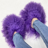 Beach wool slippers with faux fur lining for warmth, snow fur slippers