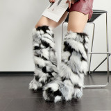 Knee length snow boots warm imitation fox fur boots fur boots