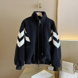 Black and white color blocked lamb wool jacket