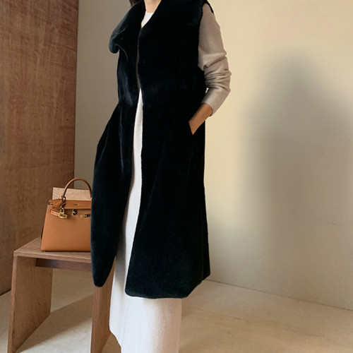 Imitation fur long vest