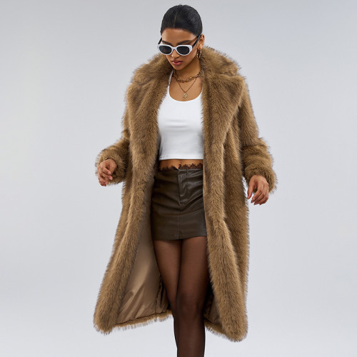 Extended faux fur coat