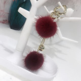 Mink fur ball smiley face ornament
