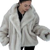 Lazy style lapel, imitation fur, environmentally friendly fur coat, women's coat