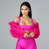 Sexy short candy colored coat imitating fur